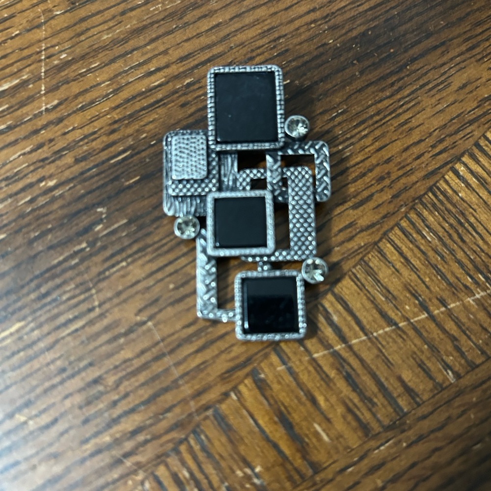Lia Sophia Black and Silver Geometric Pendant Necklace Accent